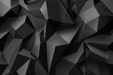 Black abstract background with low poly triangles, dark polygonal wallpaper vector illustration. Dark geometric pattern for web design and packaging. 