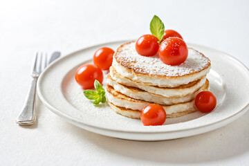Delicious Ricotta Pancakes with Cherry Tomatoes and Basil