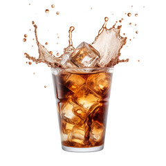 Iced coffee splash isolated on transparent white background, clipping path 