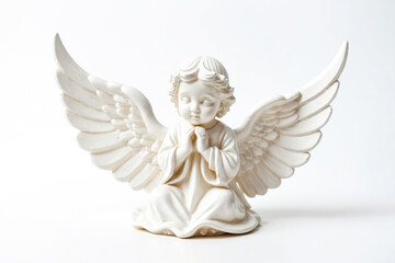White Angel Figurine Praying with Wings Spread