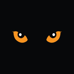 Simple Minimalist Dark Black Eye Cat Illustration Design Vector