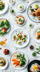 Gourmet Breakfast Spread on Marble Table
