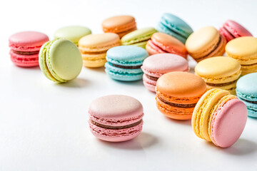 Obraz premium Colorful Macarons on White Background