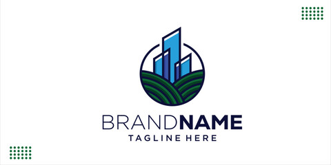 Creative Flat Logo of Desert and Building in Circle, Design Inspiration, Illustration, Vector