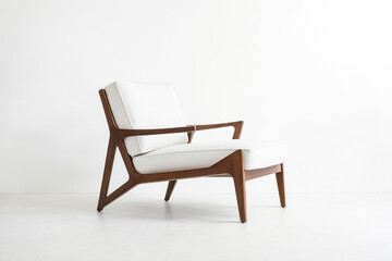 Mid-Century Modern White Leather Armchair