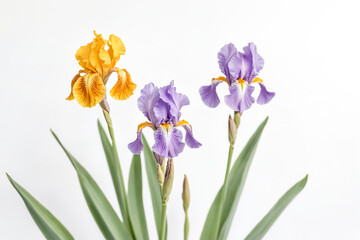 Fototapeta premium Three Irises on a White Background
