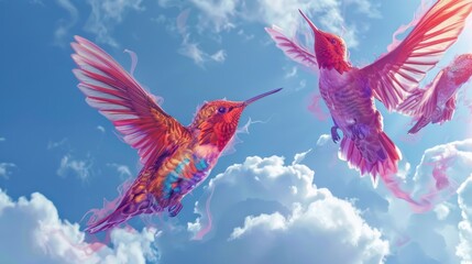 Hummingbird Duo in a Dreamy Sky
