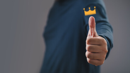 Business people or customers show satisfaction through the application on the smart mobile phone screen. By giving the most or the best satisfaction rating.Customer service satisfaction survey concept