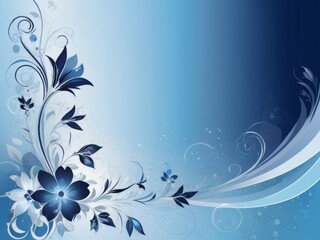 Abstract floral composition in a blue gradient palette, wide copy space on light blue background