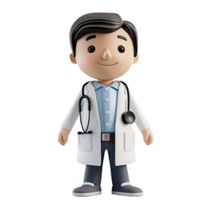 Fototapeta premium Sweet 3D doctor character with a friendly smile, placed on a plain white background