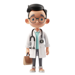 Charming 3D doctor character ready for work, depicted on a white background