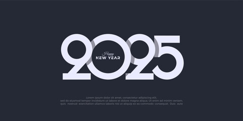 Modern and simple happy new year 2025 design. With simple bluish white numbers. Premium design vector background for banners, posters and social media.