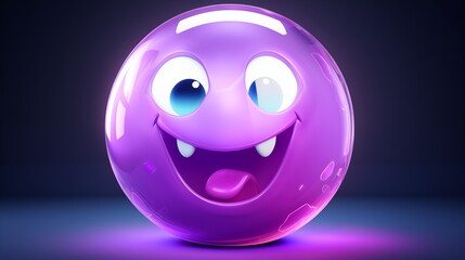 Fototapeta premium Cute Smiling Purple Cartoon Sphere with Glossy Surface and Cheerful Expression