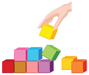 Obraz premium Hand placing colorful blocks in a stack