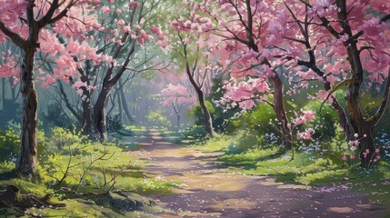 Obraz premium Artwork featuring cherry blossoms in a spring garden