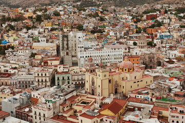 Panoramic of Guanajuato with colorful houses. Mexico.