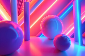 3d three dimensional abstract background with neon colors - generative ai