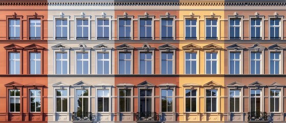 Naklejka premium apartment building's historic exterior boasts elegant windows that whisper tales of the city's past