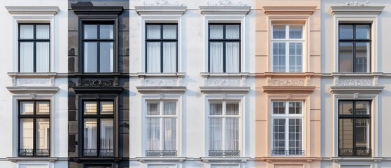 Fototapeta premium apartment building's historic exterior boasts elegant windows that whisper tales of the city's past