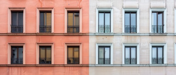 Fototapeta premium apartment building's historic exterior boasts elegant windows that whisper tales of the city's past