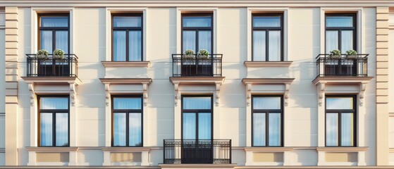 Fototapeta premium apartment building's historic exterior boasts elegant windows that whisper tales of the city's past
