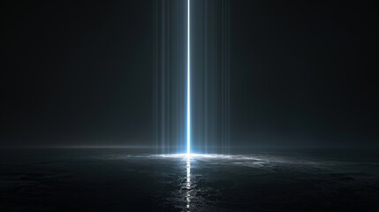 Empty futuristic dramatic sci-fi scene. Reflection of neon lights on wet asphalt. Dark background. Generative AI