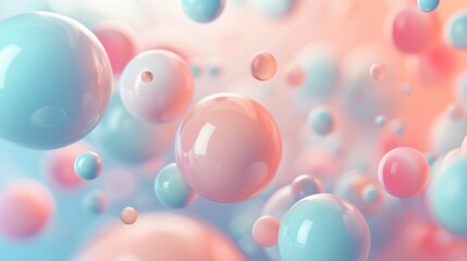 Colorful bubbles floating in the air on blue and pink background traveling through a world of beauty and art