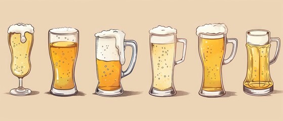 illustration of beer, highlighting its effervescent bubbles and amber color, a classic choice for social gatherings and relaxation