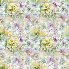 Floral variety color, form natural, seamless fabric pattern.