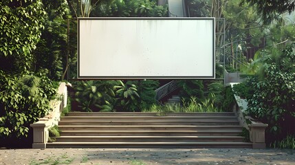 Blank white horizontal billboard on building wall. Mockup advertising board, digital display, showcase with urban background, Generative AI
