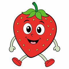 Strawberry vector illustration, strawberry icon and healthy sweet fruit, silhouette, logo, eps file, strawberry cartoon character, png on white background