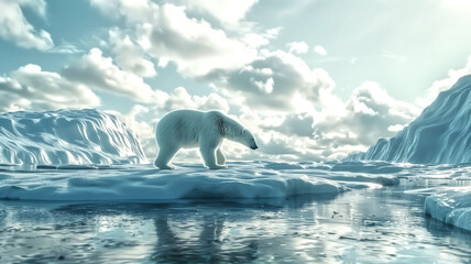 Naklejka premium majestic polar bear walking on melting pack ice in the arctic cl