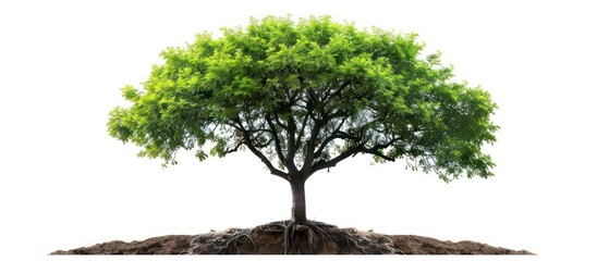 tree amidst a serene forest landscape, its branches reaching out against a white background, portraying the beauty and solitude of nature