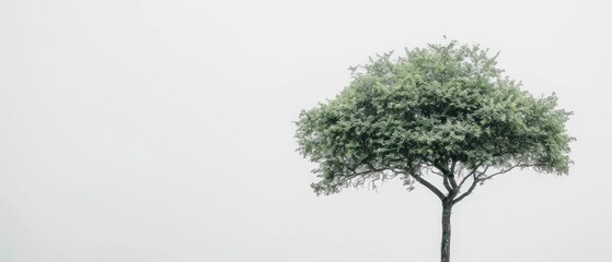 Obraz premium tree amidst a serene forest landscape, its branches reaching out against a white background, portraying the beauty and solitude of nature