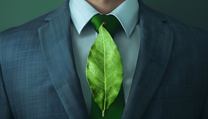"Eco-Conscious Businessman Vector with Green Leaf Tie"
