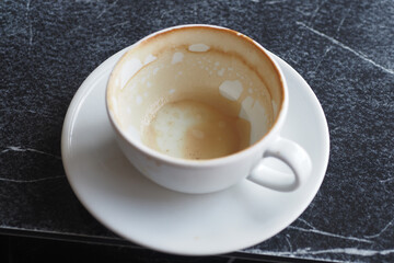 top view of empty coffee cup on table ,