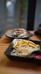 French fries in table no focus shoot