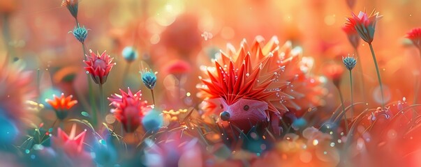 A vibrant field of wildflowers in a soft, dreamy light.