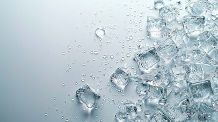 Close up of scattered ice cubes on a blue background.  Cool and refreshing image perfect for drink, food, or beverage advertising.