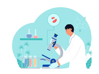 Male scientist doing medical research. Medicine vector illustration