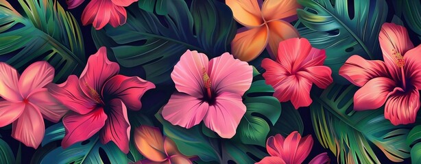 colorful tropical hibiscus flowers