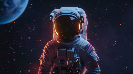 Astronaut stands to go on an extreme adventure, astronaut looks dashing in full space suit, Ai generated Images