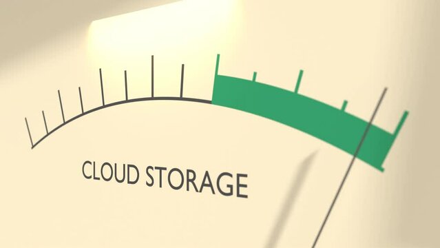 Cloud storage development level on measure scale. Instrument scale with arrow. Concept of cloud computing or IOT