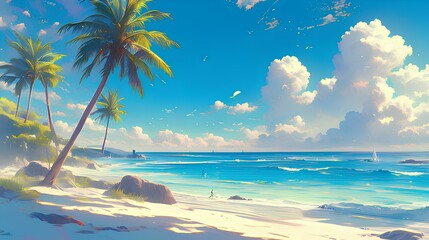 Tropical Background. Palm trees and clear waters. Beautiful tropical paradise.