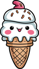 Cute happy little Kawaii Ice cream cartoon character