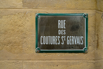 Fototapeta premium vintage name signs of paris , Rue des Coutures Saint Gervais