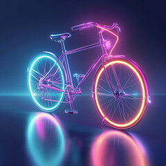 Fototapeta premium A dazzling neon bicycle glowing with vibrant pink and blue lights, featuring a modern and sleek design