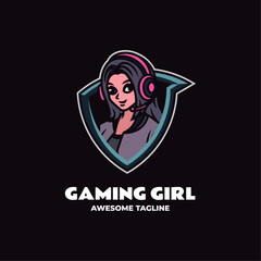 Vector Logo Illustration Gaming Girl Simple Mascot Style.