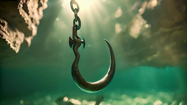 3D rendering illustration of a pirate hook in a cave that glows in the darkness
