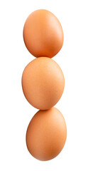 Front view of brown chicken eggs standing in stack isolated  with clipping path in png file format
